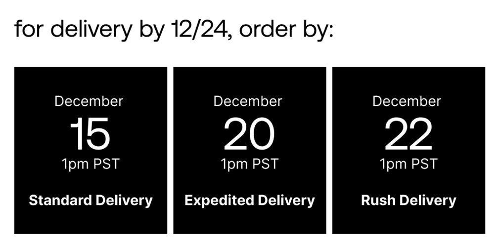 an image showing 2025 holiday shipping cutoffs